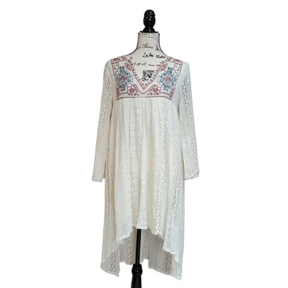 Boho Me Embroidered Crochet High Low Long Sleeve Dress - Size Small - Picture 1 of 12